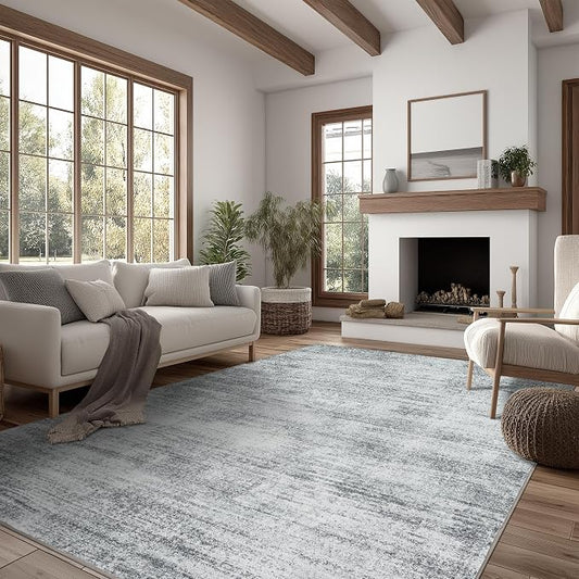 BILEEHOME Minimalist Abstract Area Rug for Dining Room Under Table Grey Nursery 5x8 Rug Non Slip Washable Low Pile Floor Covering Carpet for Playroom Bedroom Light Gray