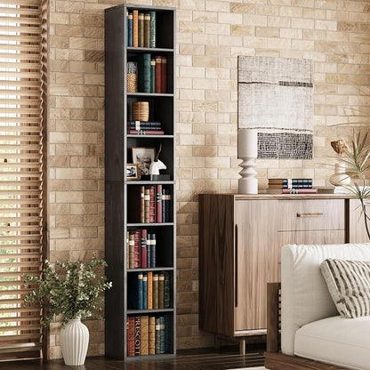 IRONCK Tall Narrow Bookshelf 8 Tiers, Compact Corner Bookcase, Floor Standing Display Storage Shelves 71 in Tall, Easy to Match for Living Room, Office, Study, Bedroom