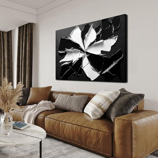 Abstract Wall Art Decor Modern Wall Art Pictures for Living Room Minimalist Black and White Wall Art Prints Abstract Canvas Art Wall Decor Flowers Artwork for Walls Home Office Decorations 24" X 36"