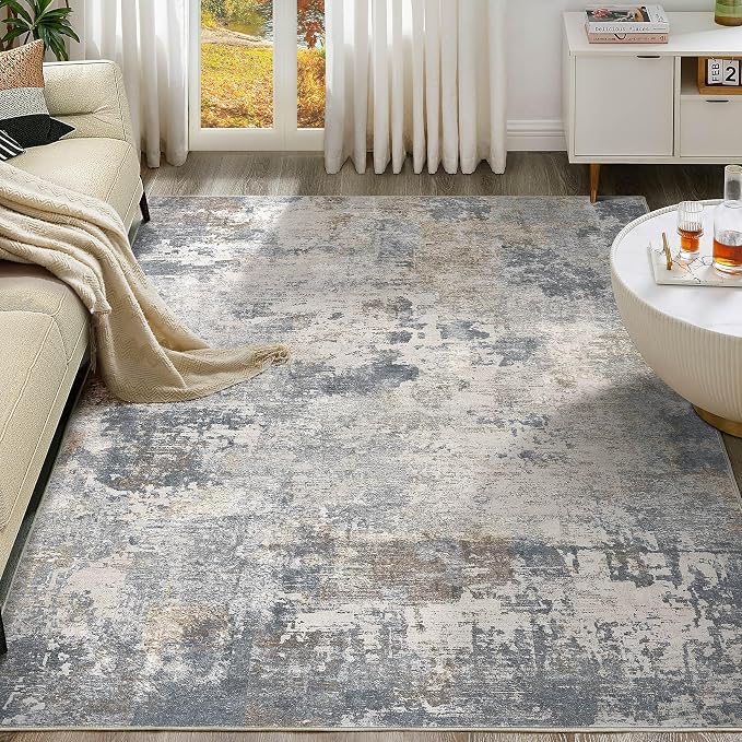 UERMEI 6x9 Area Rug Living Room Rugs - Washable Neutral Modern Abstract Soft Thin Large Rug Indoor Floor No Slip Rug Carpet for Bedroom Under Dining Table Home Office Decor - Blue Grey