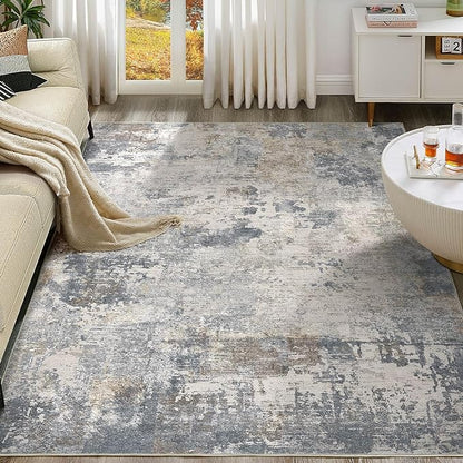 UERMEI 6x9 Area Rug Living Room Rugs - Washable Neutral Modern Abstract Soft Thin Large Rug Indoor Floor No Slip Rug Carpet for Bedroom Under Dining Table Home Office Decor - Blue Grey