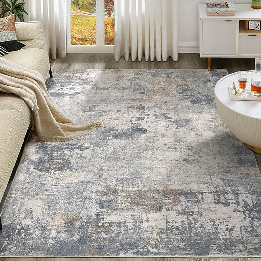 UERMEI 9x12 Area Rug Living Room Rugs - Washable Neutral Modern Abstract Soft Thin Large Rug Indoor Floor No Slip Rug Carpet for Bedroom Under Dining Table Home Office Decor - Blue Grey