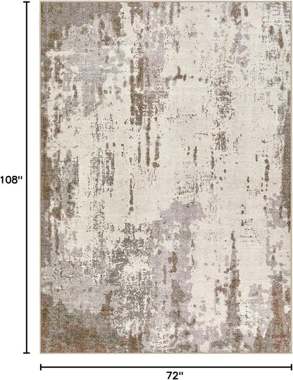 UERMEI 6x9 Area Rug Living Room Rugs - Washable Neutral Modern Abstract Soft Thin Rug Indoor Floor No Slip Rug Carpet for Bedroom Under Dining Table Home Office Decor - Brown/Grey/Beige