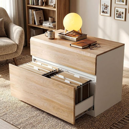 ModernMate 2 Drawer Lateral File Cabinet, 31W*23H Wood Filing Cabinet with Anti-tilt Mechanism, Home Office Storage Filing for Letter, A4 & Legal Size, Light Walnut