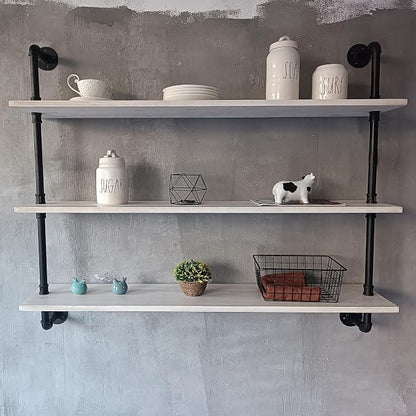 HDDFER Floating Bookshel Industrial Pipe Shelving Pipe Shelves Rustic White Wall Shelves 36 Inch Farmhouse Book Shelves for Kitchen Bar,Bathroom Wall Mounted