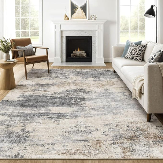 10x13 Area Rug Living Room: Washable Large Abstract Modern Soft Rugs Stain Resistant Indoor Floor Non Slip Accent Carpet for Bedroom Nursery Playroom Office Dining Room Dorm Home Decor- Gray Brown