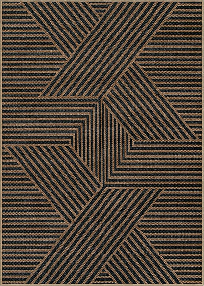 Lahome Enfys Modern Geometric Outdoor Easy Jute Rug, 5x7 Patio Living Room Rug Large Black Carpet for Bedroom, Farmhouse Washable Indoor Outdoor Carpet for Dining Room Backyard Deck