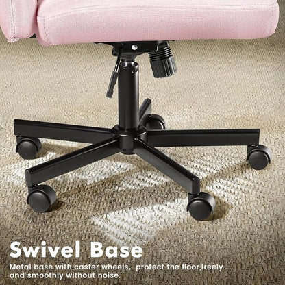 LEMBERI Criss Corss Chair with Wheels,Fabric Padded Armless Wide Office Desk Chairs,120° Rocking Swivel Mid Back Computer Task Vanity Chair for Home Office, Small Space