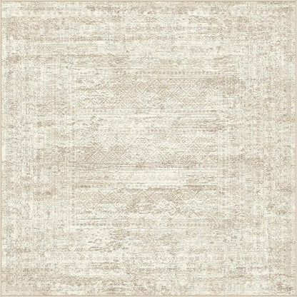UERMEI Square Area Rugs : Washable 8x8 Neutral Modern Abstract Carpet for Living Room Bedroom - Soft Floor Mat with Non Slip Backing for Kitchen Nursery Dorms Farmhouse Home Decor - Beige/Brown