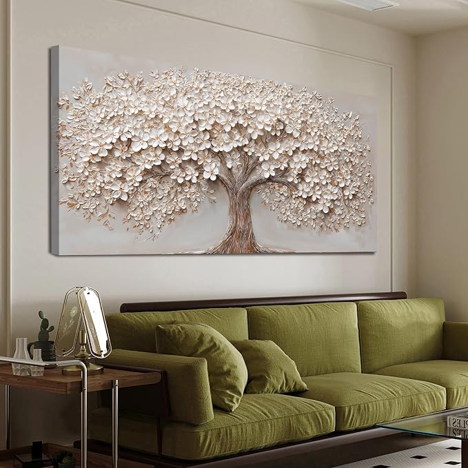 Canvas Wall Art Decor Prints Modern Botanical Wall Art Pictures for Living Room Canvas Art Wall Decor Tree of Life Wall Art Decor White Flower Wall Art Prints Artwork for Walls Bedroom Office Decor 20" X 40"