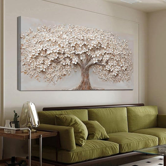 Canvas Wall Art Decor Prints Modern Botanical Wall Art Pictures for Living Room Canvas Art Wall Decor Tree of Life Wall Art Decor White Flower Wall Art Prints Artwork for Walls Bedroom Office Decor 20" X 40"