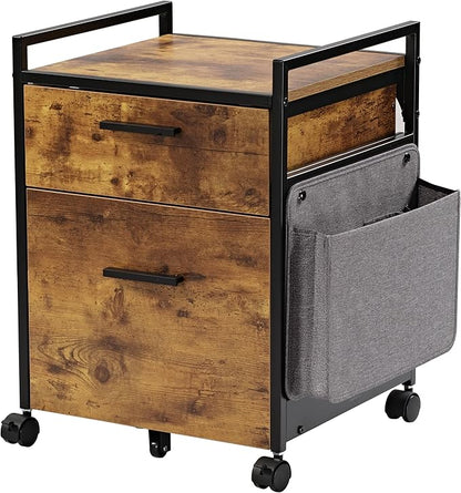 EUREKA ERGONOMIC 2 Drawer Mobile File Cabinet with Wheels, Solid Wood Rolling Storage Cabinet for Home Office, Space-Saving Under Desk Organization with Printer Stand, Rustic Brown