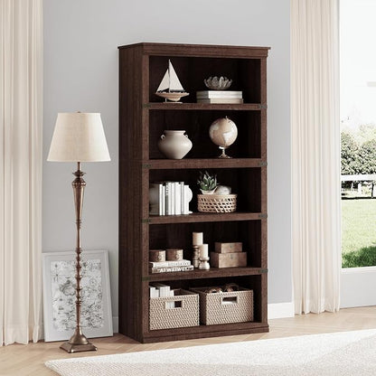 GarveeHome 5 Tier Farmhouse Bookcase, 67.4" Tall Book Shelf with Storage, Wooden Bookshelves 5 Shelf Display Shelvesfor Home Office, Living Room, Bed Room (Grey, 67.4" H x 31.5" W x 12.8" D)
