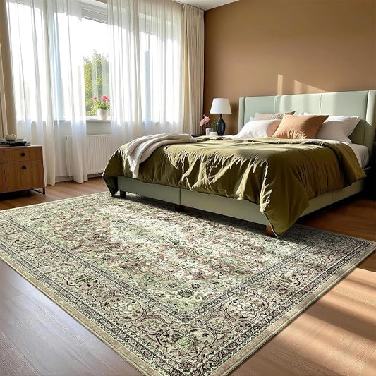 Goideal Washable Rug 5x7, Sage Green Area Rugs Non Slip, Indoor Low Pile Carpet with Rubber Backing for Living Room Kitchen Bathroom Entryway Office Bedroom