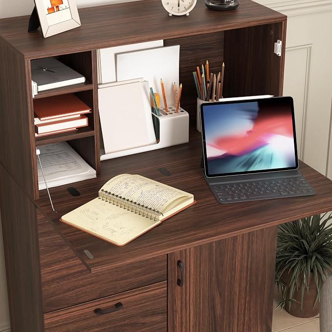 CIATRE Desk Cabinet, with Storage Drawer & Shelves, Fold-up Desktop, Ideal for Home, Office, Dormitory, Small Spaces W31.49 xD13.78 xH47.2