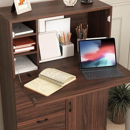 CIATRE Desk Cabinet, with Storage Drawer & Shelves, Fold-up Desktop, Ideal for Home, Office, Dormitory, Small Spaces W31.49 xD13.78 xH47.2