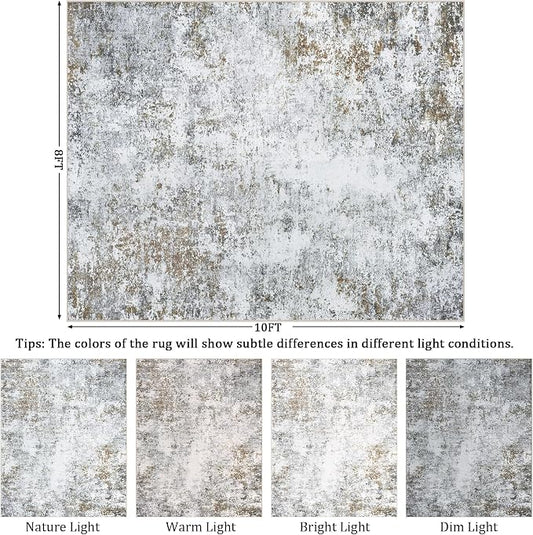 8x10 Area Rug Living Room Rugs - Washable Rug Large Modern Abstract Soft Thin Carpets Indoor Floor No Slip Vintage Carpet for Bedroom Under Dining Table Nursery Home Office Decor Gray Brown
