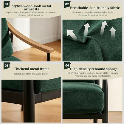 RNKSFX Modern Accent Chair for Living Room Bedroom Mid Century Arm Chair Upholstered Office Accent Chair Comfy Waiting Room Chair with Metal Frame, Green
