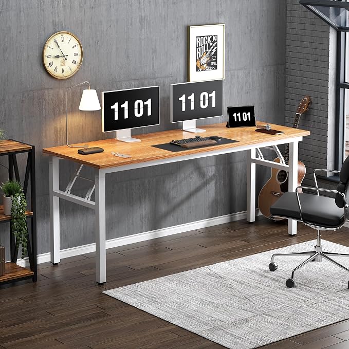 Need Folding Computer Desk, Large 62 inches Folding Table for Home Office, No Install Needed Foldable Writing Table Long Desk, Space-Saving, Teak White