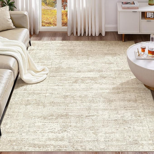 UERMEI 5x7 Washable Area Rug - Neutral Modern Abstract Living Room Rugs, Non-Slip Soft Large Indoor Floor Carpet for Bedroom Home Office & Under Dining Table Decor, Beige/Brown