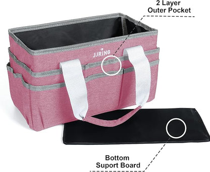 JJRING Craft Organizer Tote Bag, Art Storage Caddy with Multiple Pockets, Pink Sewing Bag for Art, Craft, Scrapbooking, School, Medical, and Office Supplies Storage