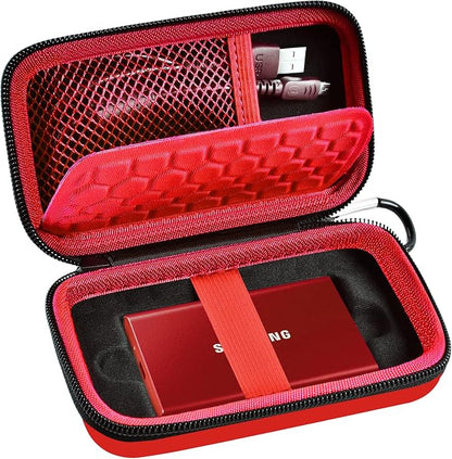 Case Compatible with Samsung T7/ T7 Touch Portable SSD 1TB 2TB 500GB USB 3.2 External Solid State Drive, Travel Carrying Storage Organizer Fits for USB Cables and More Accessories (Red)