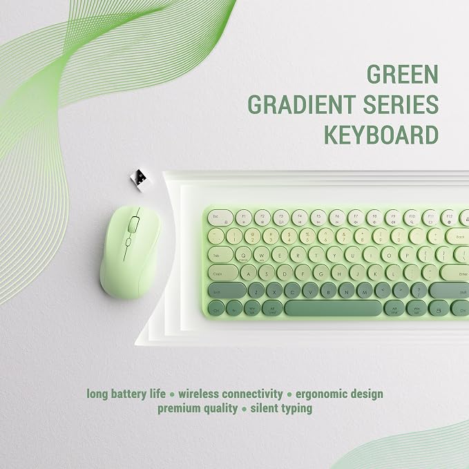 Wireless Keyboard and Mouse Combo, 2.4GHz USB Plug-and-Play, 110-key Design, Full-Size Ultra-Thin Silent Keyboard, Compatible with laptops/desktops/PCs (Gradient Cyan)