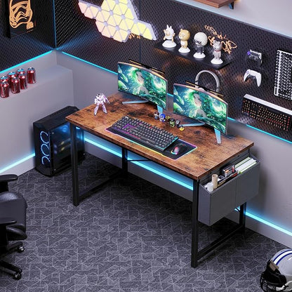 OLIXIS Computer Desk, 47 Inch Home Office Desks for Small Spaces, Writing Craft Study Gaming Table for Bedroom, Modern Computer Workstation with Storage Bag, Rustic Brown