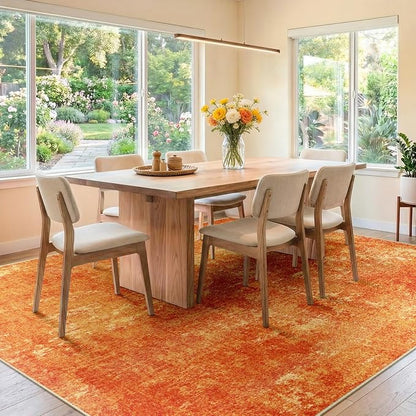 RELEANY Washable Area Rugs 8'x10' Non-Slip Modern Abstract Soft for Living Room Entryway Bedroom Kitchen, Print Pattern, Orange