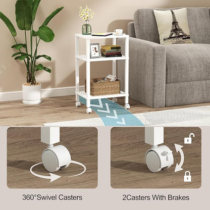 3-Tier Printer Stand with Storage, Mobile Printer Cart with Rolling Casters and Adjustable Feet, Under Desk Storage Shelf for Home Office,Small Printers, White, 15.7" x 11.8" x 25.9"