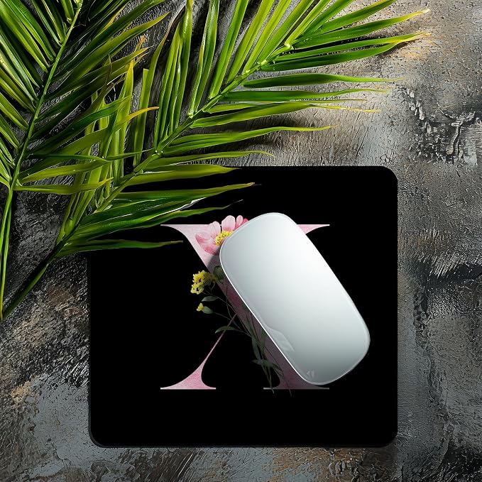 Mouse Pad Pinks Flowers Initial Letters Mousepad Desktop Laptop Computer Accessories Home Office Gaming Work Desk Computer Non-Slip Rubber Monogram Floral Alphabet A-Z mousepad (X)