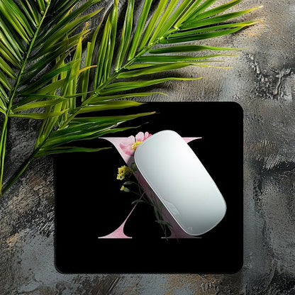 Mouse Pad Pinks Flowers Initial Letters Mousepad Desktop Laptop Computer Accessories Home Office Gaming Work Desk Computer Non-Slip Rubber Monogram Floral Alphabet A-Z mousepad (X)