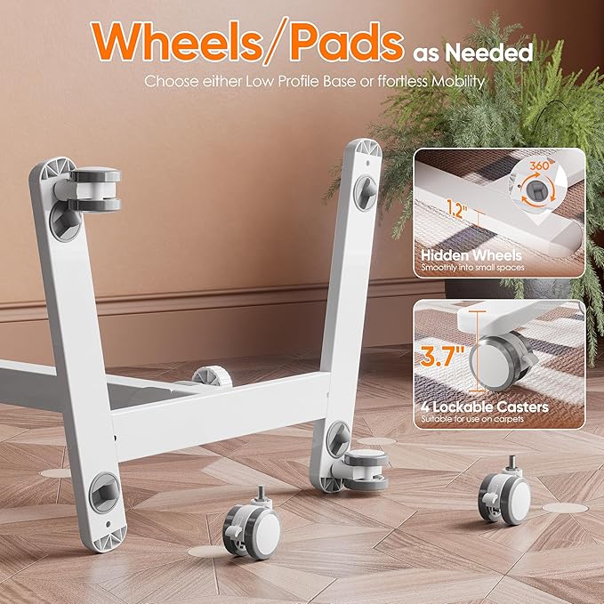 Monomi Mobile Folding Desk, Metal Furniture Small Sit-Stand Height Adjustable Rolling Laptop Desk, Space-Saving Portable Desk with Wheels for Home Office Craft & Study, White