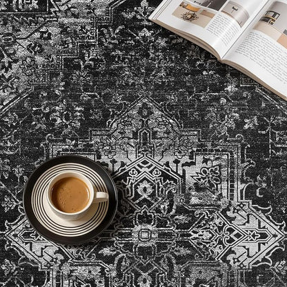 UERMEI 5x7 Area Rug Living Room Rugs - Washable Vintage Soft Large Rug Indoor Floor No Slip Rug Carpet for Bedroom Farmhouse Under Dining Table Home Office Decor - Black