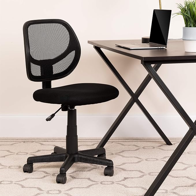 Flash Furniture Neri Low Back Black Mesh Swivel Task Office Chair with Curved Square Back