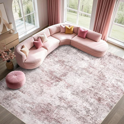 UERMEI 6x9 Washable Area Rug - Neutral Modern Abstract Living Room Rugs, Non-Slip Soft Large Indoor Floor Carpet for Bedroom Home Office & Under Dining Table Decor, Pink Grey