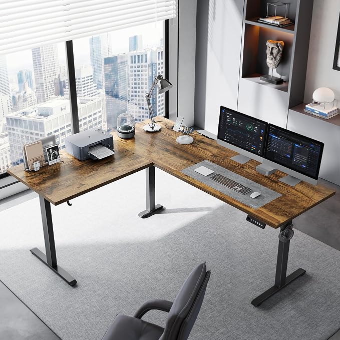 Klicelor L Shaped Standing Desk 63 x 55 Inch,Electric Height Adjustable Corner Desk with Cable Management & Power Outlets, Ergonomic Sit Stand Up Computer Table for Home Office,Rustic Brown