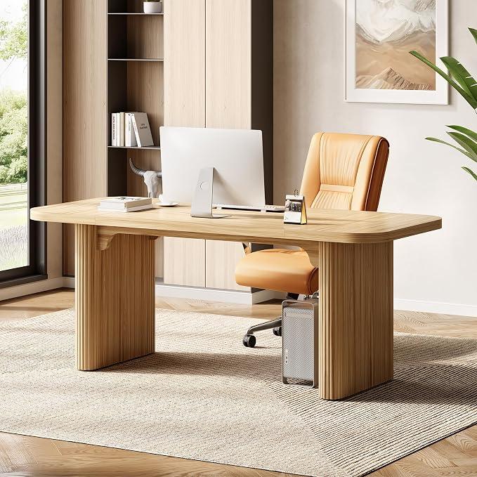 LITTLE TREE 62-Inch Home Office Computer Desk, Large Writing Desk with Textured Double Base, 5 ft Conference Meeting Seminar Table for Office