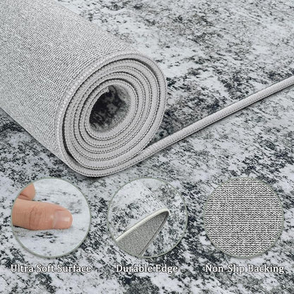 5x7 Area Rug Living Room Rugs - Washable Rug Large Modern Abstract Soft Thin Carpets Indoor Floor No Slip Vintage Carpet for Bedroom Under Dining Table Nursery Home Office Decor Gray White