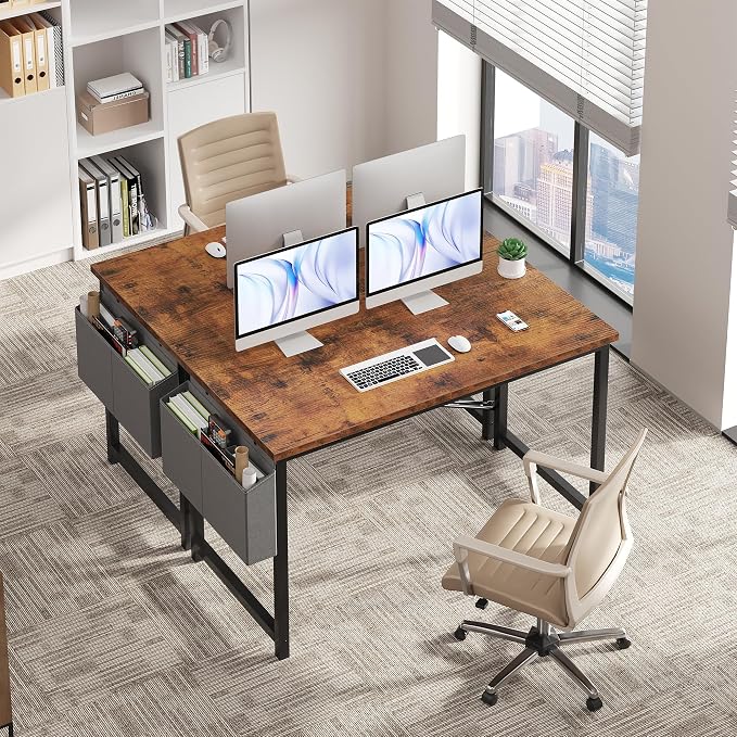 OLIXIS Computer Desk, 47 Inch Home Office Desks for Small Spaces, Writing Craft Study Gaming Table for Bedroom, Modern Computer Workstation with Storage Bag, Rustic Brown