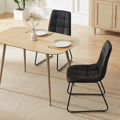 HIPIHOM 47.2" Modern Dining Table Set for 4, Wood Table with 4 Black Leather Chairs, Stylish Kitchen & Dining Room Furniture, Space-Saving Table and Chairs Set
