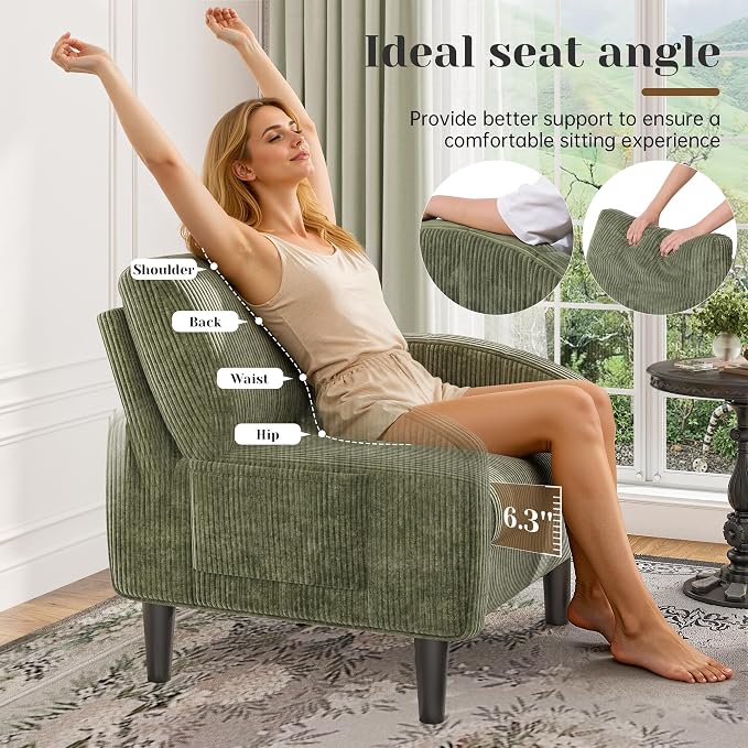 Homkdom Accent Chairs Set of 2,Mid Century Modern Reading Chair with 2 Side Pockets,Upholstered Armchair for Living Room Apartment,Small Room,Green
