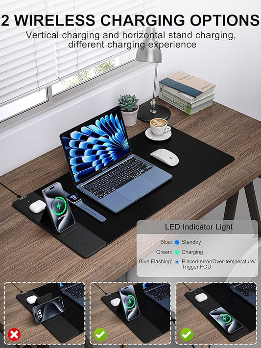 TopMade 4-in-1 Mouse Pad with 15W Wireless Charging, Foldable Phone Holder, 31.5" x 15.75" XXL Large Desk Pad, Gaming Mousepad with Ultra-Smooth Surface, Non-Slip Base, Waterproof Desk Mat, Black