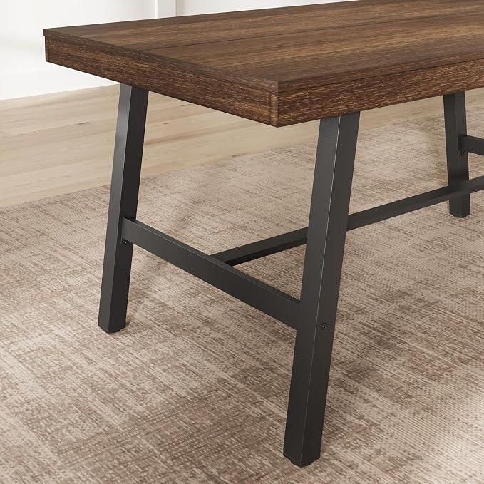 GarveeHome Industrial Dining Table for 2-4, 55" Heavy Duty Rectangular Kitchen Table with 2"×2" Metal Legs, Small Space Dining Table for Kitchen, Dining Room (Brown, 55" Non-extendable)
