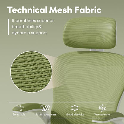 SeekFancy Ergonomic Office Chair M903, Computer Desk Chair | High Back Mesh Office Chair with Adjustable Lumbar Support, Headrest, Flip-Up Armrests, Wheels, 330LBS Capacity, Green