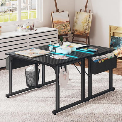 DurayLoly 32" Gaming Desk with Waterproof LED Lights, Carbon Fiber Desktop for Small Spaces | Home Office Study Computer Desk with Storage Bag & Headphone Hook, Black