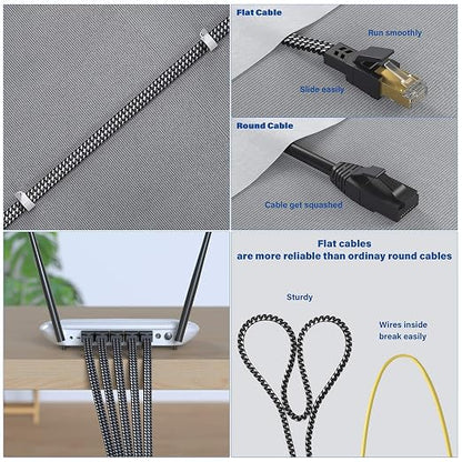 Orbram Cat 8 Ethernet Cable 150 ft, Nylon Braided High Speed Heavy Duty Network LAN Patch Cord, 40Gbps 2000Mhz SFTP RJ45 Flat Internet Cable Shielded in Wall, Indoor&Outdoor for Modem/Router/Gaming/PC