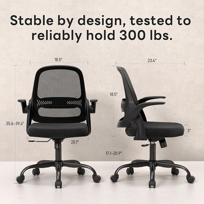 amseatec Ergonomic Mesh Office Chair, Flip-Up Arms, Adjustable Height, Breathable Mesh Back & Thick Cushion Seat, 360 Swivel Rolling Computer Desk Chair, BIFMA Certified, Supports 300 lbs, Black