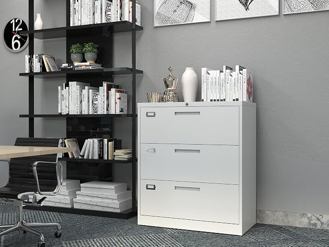 BYNSOE Lateral File Cabinet 3 Drawer,Metal Storage File Cabinet with Lock,Steel Lateral File Cabinet for Legal/Letter A4 Size,Wide File Cabinet for Office Home,Assembly Required