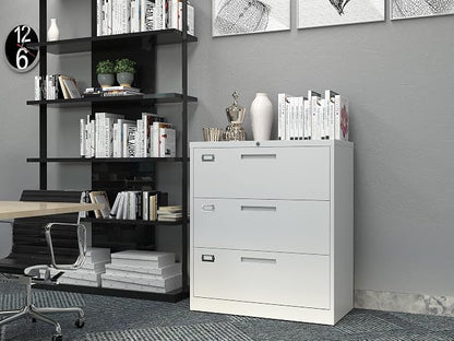 BYNSOE Lateral File Cabinet 3 Drawer,Metal Storage File Cabinet with Lock,Steel Lateral File Cabinet for Legal/Letter A4 Size,Wide File Cabinet for Office Home,Assembly Required